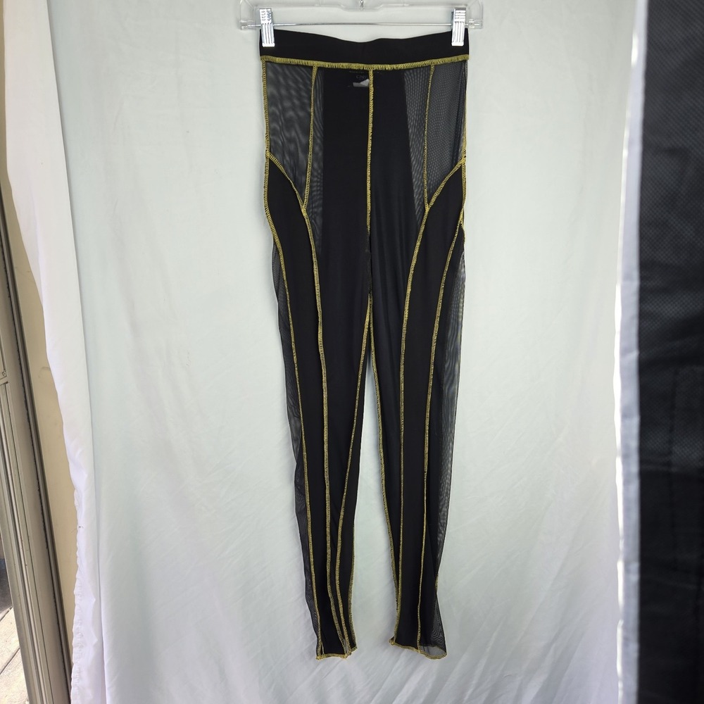Cherie Los Angeles Mesh Leggings Womens Small Black Bodycon Contrast Stitch